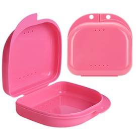 2 PCS Orthodontic Retainer Case,Retainer Case,Denture Case with Ventilation Holes for Mouth Guard and Floss (Pink)