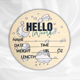 Baby Announcement Sign - 6" Floral Birth Stat Sign for Newborn Baby - Hello World Gift for New Mom - Baby Shower/Gender Reveal Crib & Nursery Decor - Baby Name Sign Hospital Photography Prop (space 1)