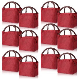 Chunful 12 Pcs Lunch Bags Bulk Insulated Reusable Lunch Bags Pouch with Aluminum for Women Adult Office Work Employees(Wine Red)