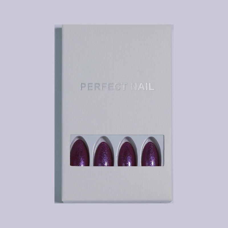 Handmade Press on Nails-Plum Purple Cat Eye Medium Almond Fake