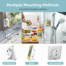 KADAMS Shower Clock Waterproof Bathroom Timer – Digital Wall Clock with Countdown, Magnetic Kitchen Clock with Temperature & Humidity, Suction Cup for Kids Shower Spa Sauna Cook Bath (Yellow)