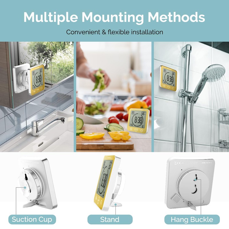 KADAMS Shower Clock Waterproof Bathroom Timer – Digital Wall Clock