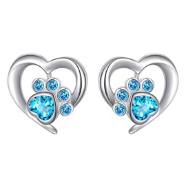 jagosen Silver Studs Earrings For Women Girls Heart Earrings Cat Dog Paw Print Earrings Blue Cubic Zirconia Animal Earrings Lovely Pet Cat Dog Lovers Gifts blue