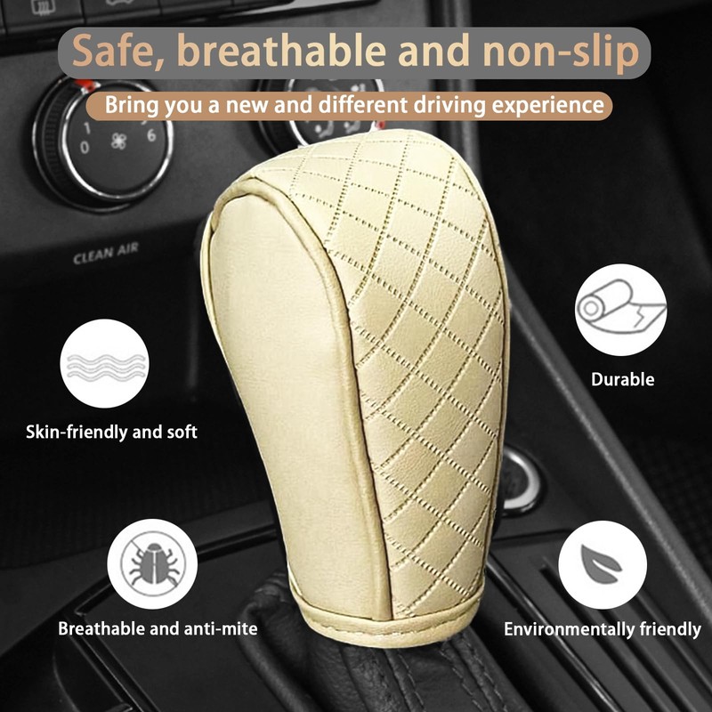 HIAHXC Car Gear Knob Cover Waterproof Leather Gear Lever Cover