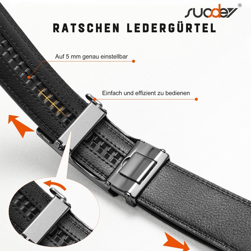 SUOSDEY Men's Automatic Leather Belt Ratchet Belt for Business Casual
