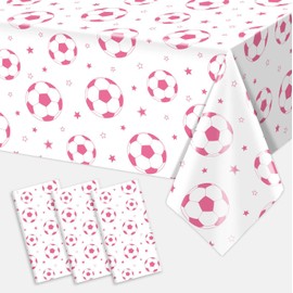 Utolily 3PCS Pink Soccer Party Tablecloth 54” x 108” for Soccer Girl Birthday Decorations Plastic Disposable Soccer Sports Fan Event Game Day Soccer Birthday Party Supplies