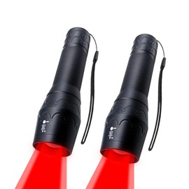 FADOMALL Red Light LED Flashlight Adjustable Focus Single Mode Red Hunting Torch for Astronomy, Aviation, Night Observation, 2 Pack
