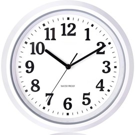 Wall Clock, Durable Silent Non-Ticking Battery Operated Quality Quartz Round Clock, Wall Decorative for Patio, Pool, Bathroom (Black) - Color: 12" White
