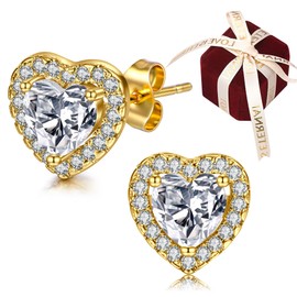 AVYRING Gold Earrings for Women Girls, Heart Earrings Cubic Zirconia Stud Hypoallergenic Earrings Dainty Earrings Jewellery Gift with Box for Brides Bridesmaids Wedding