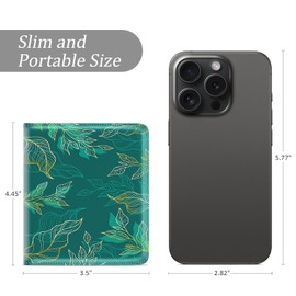 TMOODEL Small Wallet Women, Cute Leaves Theme RFID Blocking Credit Card Holder for Women, Leather Billfold Slim Card Holder Wallets for Travel, Thin Bifold Pocket Mini Purse with ID Window, Teal Gold