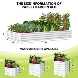 GAOMON Raised Garden Bed, Metal Raised Garden Beds Outdoor, Rectangular Planter Box for Planting Plants, Vegetables and Flower, 8x4x1 FT, White
