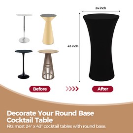 SereneGrace 24x43 Inch Round Cocktail High Top Table Cover, Black Spandex Small Round Tablecloth 24 Inch for Parties, Bar, Events, Bistro, Pub