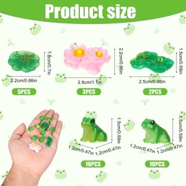 20pcs Mini Resin Frogs with 7 Lotus Leaf Miniatures & 3 Miniature Lotus Flowers, Tiny Realistic Cute Green Frog Figurines Small Resin Frogs for DIY Crafts Dollhouse Garden Glass Container Decor