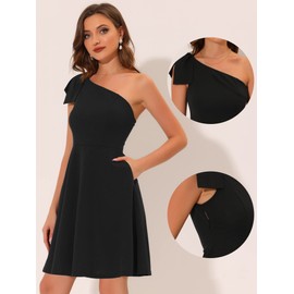 Allegra K Evening Cocktail Dress for Women's Party Elegant Flared One Shoulder Formal Dresses Small Black