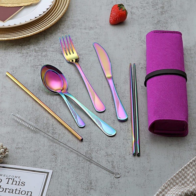 Evanda Portable Utensils, Travel Camping Cutlery Set, Stainless Steel Flatware