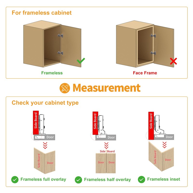 Chibery 10 Pack Frameless Half Overlay Soft Close Concealed Hinges,