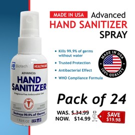 LXR Biotech Sanitizer - Pack of 24 Bottles, 1.93oz - Made in USA