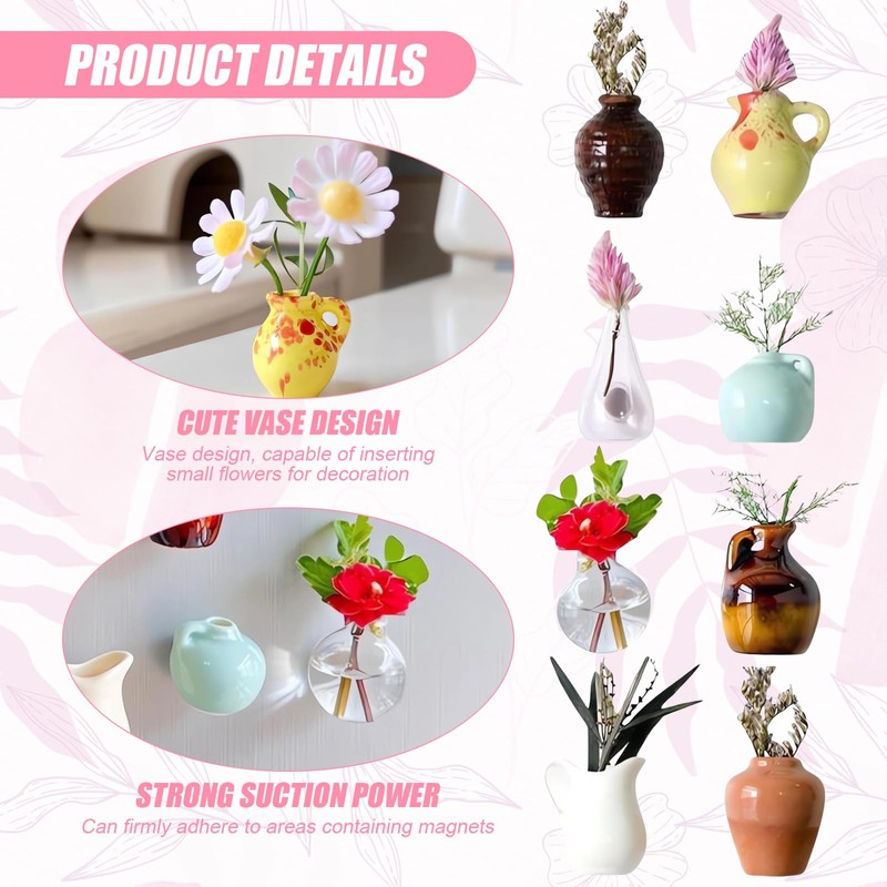 YSHIGUING 8pcs Mini Vase Magnets for Fridge - Cute 3D