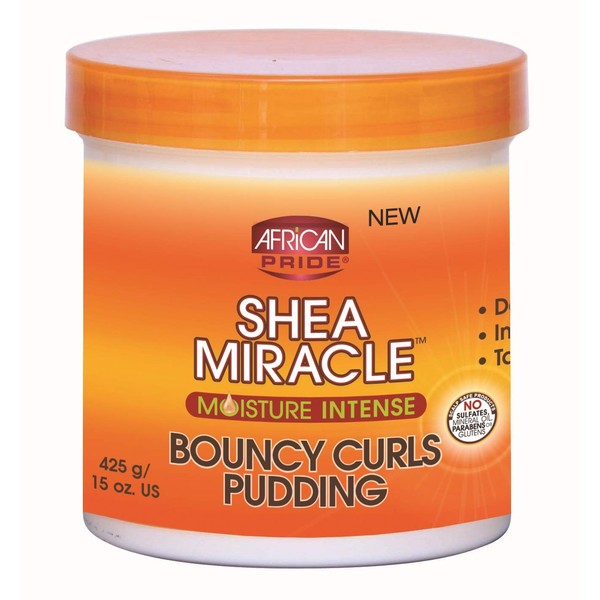 African Pride Shea Butter Miracle Moisture Intense Bouncy Curls Pudding 15 oz (Pack of 4)