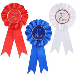 Ymapinc 3Pcs Award Ribbons Rosette, First Place Ribbon 1st 2nd 3rd Place Medals Prize Ribbons Participation Honorable Ribbon Badge for Winner - Blue Red White (3 Pcs)