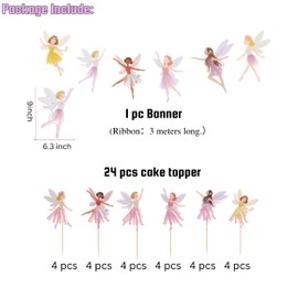 Fairy Birthday Party Decorations for Girls – Fairy Cupcake Toppers with Banner or Backdrop, Fairy Tale Theme Baby Shower & Party Supplies (Cupcake Topper + Banner)