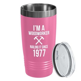 Luxe Gifting Woodworker Pink Tumbler 20oz - 1977 - Woodworking Gifts For Men Woodworker Gifts Carpenter Vintage 1977 Birthday Gift