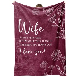 Gifts for Wife from Husband, Wife Birthday Gift Ideas, Anniversary Birthday Gifts for Women, Valentines Christmas Wedding Romantic Gift Blanket for Wifey 60" x 50", Burgundy
