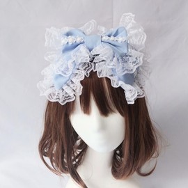 HARGIO Women's Headband, Hair Accessory, Headdress, Ribbon, Lace, Black, White, Red, Blue, Black, White, Red, Light Blue, Mass Production, Princess, Korea, Lolita, Gothic Lolita, Girly, Hair Accessory, Cute, Stylish, Popular (Light Blue)