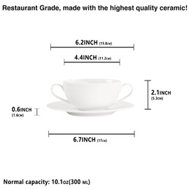 jinsongdafa Solid Soup Bowls breakfast cup, French onion soup bowls with handles, Porcelain Soup Bowls/Cracker Bowls Sets for Breakfast, Bread Dipping Bowls, 11 oz Soup cup with saucer 8-piece