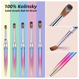 100% Kolinsky Acrylic Nail Brush,3D Pure Handmade Round Shape Size 12 Nail Brushes for Acrylic Application, Professional Nail Art Brush Manicure for Professional Manicure DIY Home Salon(#12)