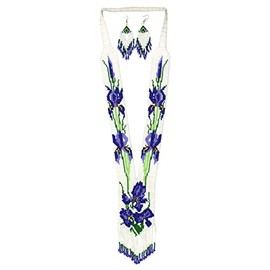 Weavish Long Beaded Necklace – Boho Native Handmade Seed Bead Tassel Necklace, Bohemian Large Statement Beaded Necklace for Women (Pattern 6)