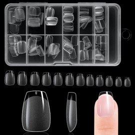 BUTBU Short Coffin Nail Tips, 120PCS Soft Gel Full Cover Nail-Tips, Press on Fase Artificial Nails tips, Clear Acrylic nails tip, 12 Sizes NAIL Extensions Kit for DIY Manicure Nail Art Salon