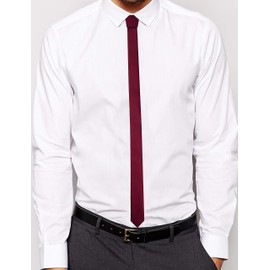 GUSLESON Wedding Wine Burgundy Tie Solid Skinny Ties For Men Slim Silk Necktie (0803-06)