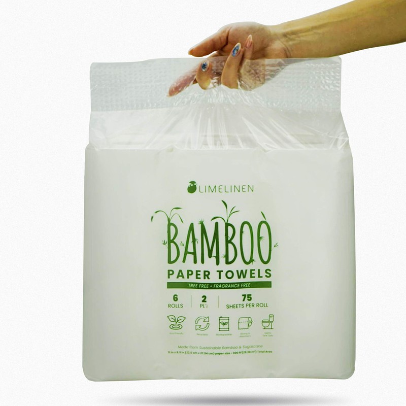 LIMELINEN Tree-free Bamboo Paper Towels, CASE of 48 ROLLS, Disposable