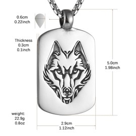 Wolf Tag Necklace for Men, Norse Viking Wolf Head Pendant Necklace with 27.6” Chain, Retro Wolf Totem Necklace, Vintage Wolf Signet Amulet Necklace, Punk Animal Wolf Jewelry Gift