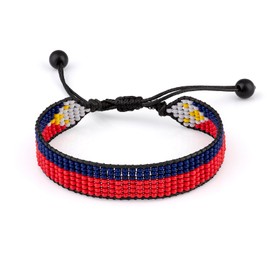Philippines Flag Beaded Bracelet, Adjustable, Boho Style Rope Bracelet for Women, Men, Thread String
