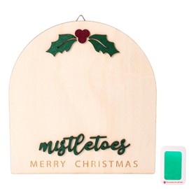 Christmas Baby Footprint Wooden Souvenir, 7.1x7.5in Wooden Baby Footprint with Green Inkpad for Baptism & Newborn Photoshoot Prop