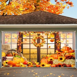 Fall Thanksgiving Garage Door Cover Decorations Backdrop 7x16ft Large 2 Car Autumn Garage Door Banner Wheat Field Window Pumpkin Haystack Fall Outdoor Garage Door Banner Happy Fall Party Decor Supplie