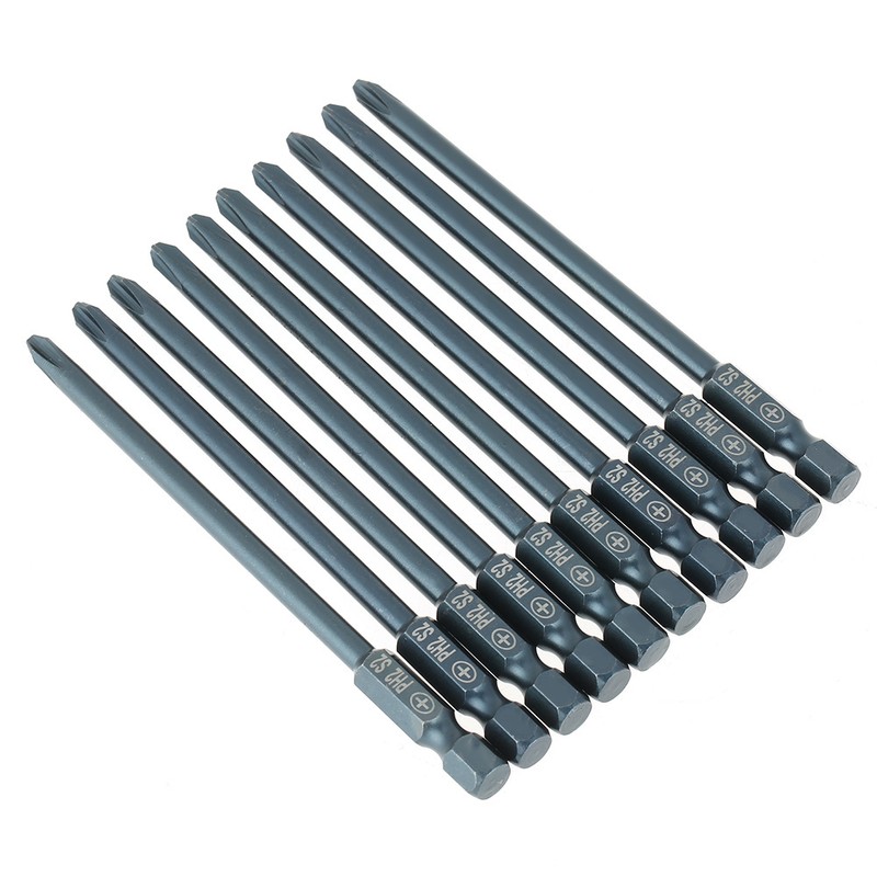 10pcs S2 Steel Cross Head PH2 Screwdriver Bits Set 1/4inch
