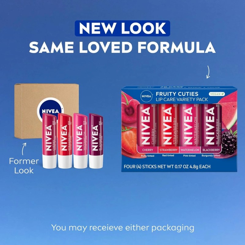NIVEA Cuidado Labial, Bálsamo Labial Tintado afrutado Paquete Variedad, Cereza,