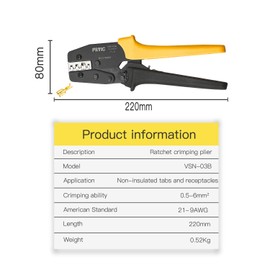 Fryic Ratchet Crimping Plier VSN-10WF Used for 23-7 AWG (Similar to 0.25-10 mm²) Insulated and Non-Insulated Ferrules Ratchet Wire Crimper