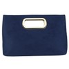 Top Handle Faux Suede Clutch, Navy