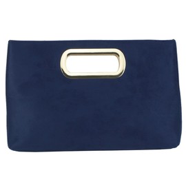 Top Handle Faux Suede Clutch, Navy