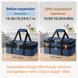 MIAOJIE Insulated Double Casserole Carrier - Portable Casserole Carriers for Hot or Cold Food Lunch Tote Warmer or Cooler Bag for Potluck Parties Picnic Cookouts, Fits 9" x 13" Baking Dish - Navy Blue