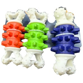 Zvire Dog Chew Toy – Giggle Bone with Rotating Nylon Spikes | Rubber Dental Toy For Teething & Boredom Relief | Interactive, Durable Activity Toy – 1PC Assorted Colour