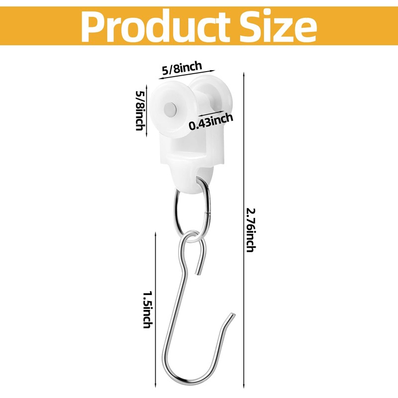 Marsui 20 Sets Curtain Track Roller Hooks Dual Wheel Roller