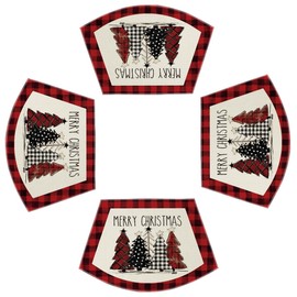 Artoid Mode Red Christmas Trees Wedge Shape Placemats for Round Table Set of 4, Winter Seasonal Kitchen Dining Table Decoration for Indoor Party Home
