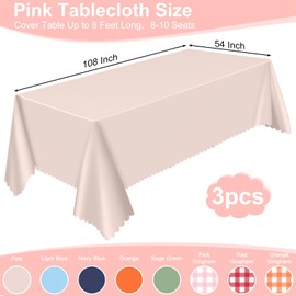 NatNarr 3 Pack Plastic Light Pink Tablecloth, 54 X 108Inch Party Table Covers Pink Scalloped Table Cloths for Rectangle Tables Disposable Tables Cover for Picnic Baby Shower Tea Party Wedding Bridal