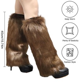 QEXUJOW Leg Warmers for Women, 40 cm Women's Faux Fur Leg Warmers, Plush Leg Warmers, Girls Furry Fuzzy Leg Warmers, Winter Leg Warmers for Winter Warmers, Fancy Dress, Theme Party, Fancy Dress (Brown