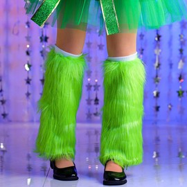 CanB St Patricks Day Fur Leg Warmers Mardi Gras Leg Warmers Covers Furry Fur Long Boots Cuff Cover Costume Furry Leg Covers for Party Costumes Festival Performance Play Carnival (Green)